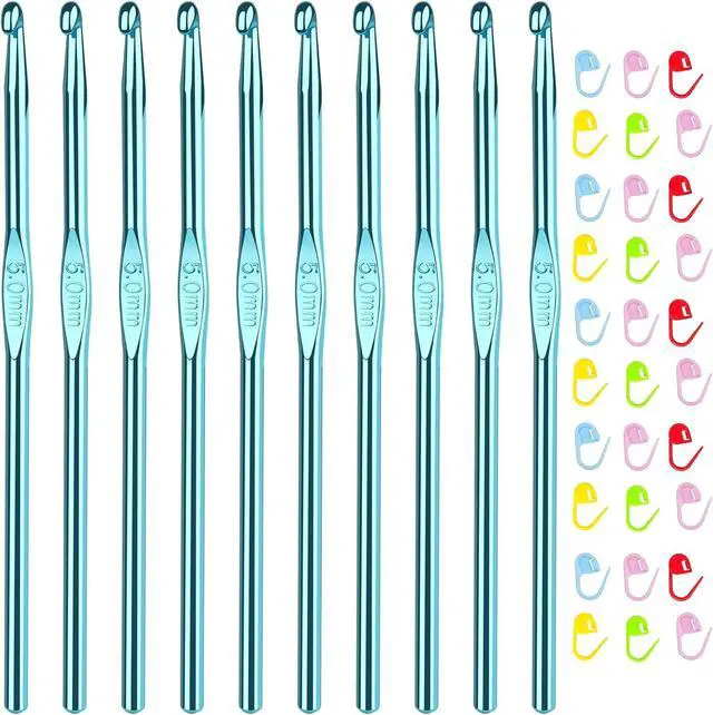 Main image of Aeelike 10 PCS Crochet Hooks Bulk, Smooth and Ergonomic, Size H / 5.0mm | Aluminum Crochet Needles and 30pcs Stitch Markers for Beginner and Advanced, Crocheter Hook Set for Learning How to Crochet