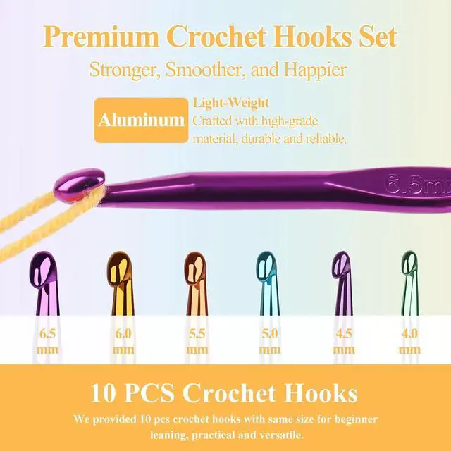 Alt view image 2 of 7 - Aeelike 10 PCS Crochet Hooks Bulk, Smooth and Ergonomic, Size H / 5.0mm | Aluminum Crochet Needles and 30pcs Stitch Markers for Beginner and Advanced, Crocheter Hook Set for Learning How to Crochet