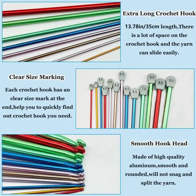 Alt view image 3 of 7 - Hobekoee 2Pcs Tunisian Crochet Hook 9mm 10mm,Extra Long Crochet Hook 13.8in Afghan Crochet Needles Aluminum Large Tunisian Crochet for Beginner,CrochetingKnitting Lovers