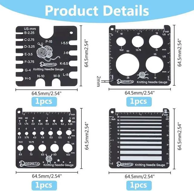 Alt view image 2 of 7 - DICOSMETIC 4Pcs 4 Styles Knitting Needle Gauge Sewing Sizer Tools 2.54" Square Knitting Tool Acrylic Quilting Rulers Yarn Wrap Per Inch Guide Board Square Crochet Hook for Sewing Measuring Tools