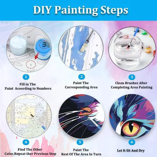 Alt view image 6 of 7 - Artunion Framed Paint by Numbers Kit for Adults Beginners & Kids Ages 8-12,Colorful Cat Paint by Number with Frame,Easy Acrylic Paint by Numbers Kit on Canvas 10 * 10 Inch Without Easel