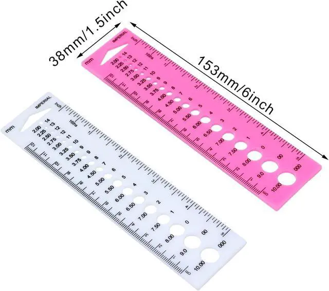 Alt view image 2 of 7 - Honbay 4PCS Plastic Knitting Needle Gauge Ruler Needle Sizer INCH CM Ruler Sewing Ruler Metric Measure Tool for Sewing or Student Learning (2 Color)