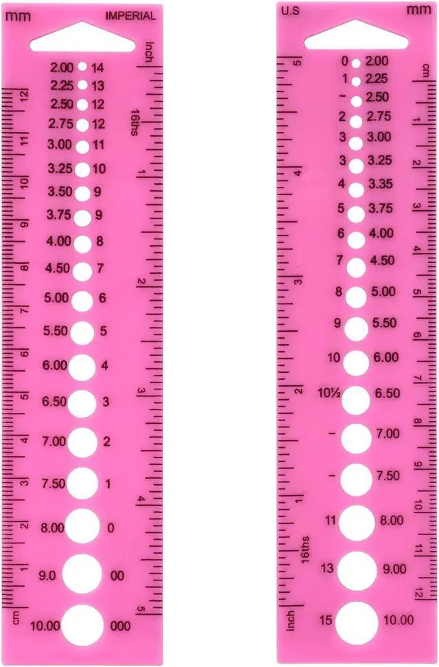 Alt view image 3 of 7 - Honbay 4PCS Plastic Knitting Needle Gauge Ruler Needle Sizer INCH CM Ruler Sewing Ruler Metric Measure Tool for Sewing or Student Learning (2 Color)