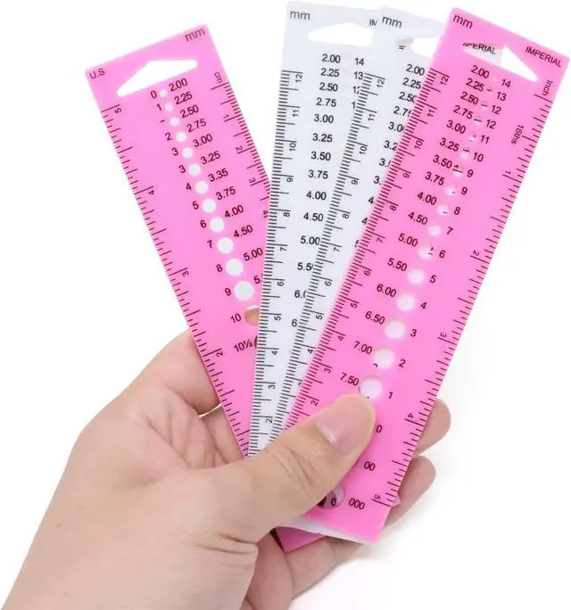 Alt view image 5 of 7 - Honbay 4PCS Plastic Knitting Needle Gauge Ruler Needle Sizer INCH CM Ruler Sewing Ruler Metric Measure Tool for Sewing or Student Learning (2 Color)