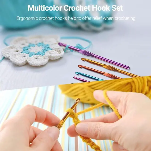 Alt view image 3 of 7 - URWOOW 100 Pcs Crochet Hook Set with Yarn Knitting Needles | Sewing Tools Full Set, Knit Gauge, Scissors, Stitch Holders, Household Tool Kit