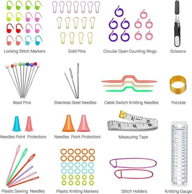 Alt view image 2 of 7 - URWOOW 100 Pcs Crochet Hook Set with Yarn Knitting Needles | Sewing Tools Full Set, Knit Gauge, Scissors, Stitch Holders, Household Tool Kit