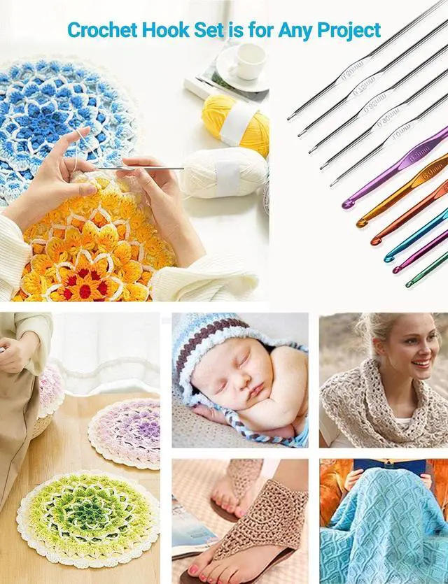 Alt view image 5 of 7 - URWOOW 100 Pcs Crochet Hook Set with Yarn Knitting Needles | Sewing Tools Full Set, Knit Gauge, Scissors, Stitch Holders, Household Tool Kit