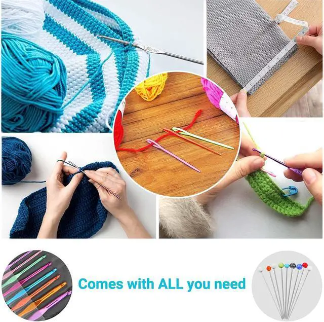 Alt view image 6 of 7 - URWOOW 100 Pcs Crochet Hook Set with Yarn Knitting Needles | Sewing Tools Full Set, Knit Gauge, Scissors, Stitch Holders, Household Tool Kit