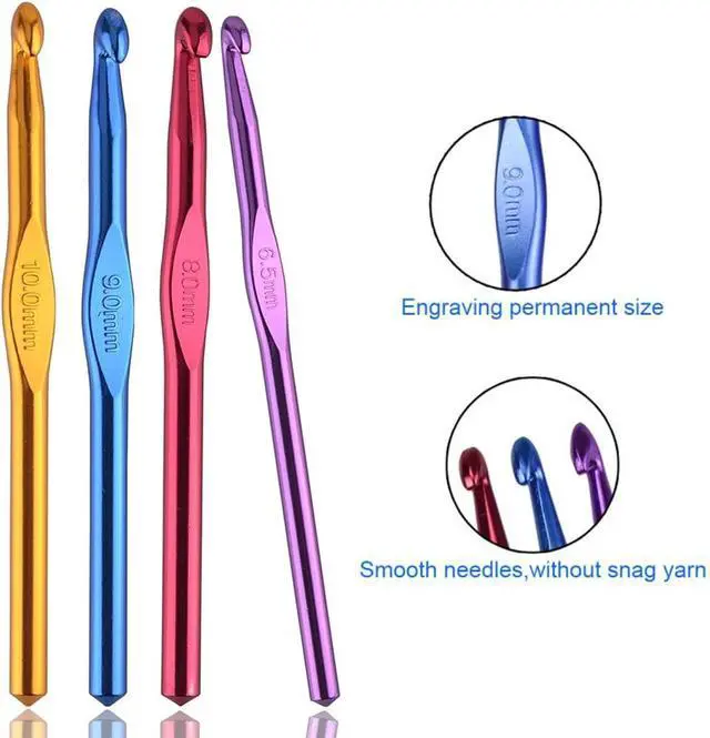 Alt view image 2 of 7 - Latest Multicolor 14 Sizes Aluminum Crochet Hooks Set 2.010.0mm | Ergonomic for Comfortable Crocheting,Metal Crochet Needles,Aluminum Handle Knitting Needles for Craft Yarn