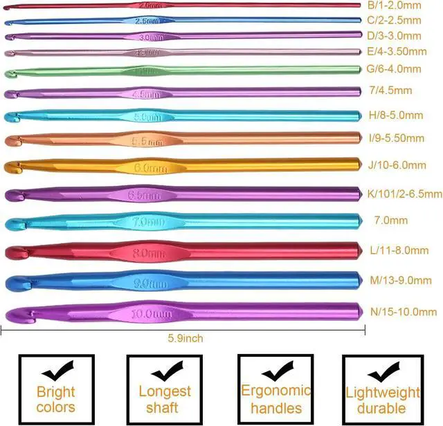 Alt view image 3 of 7 - Latest Multicolor 14 Sizes Aluminum Crochet Hooks Set 2.010.0mm | Ergonomic for Comfortable Crocheting,Metal Crochet Needles,Aluminum Handle Knitting Needles for Craft Yarn