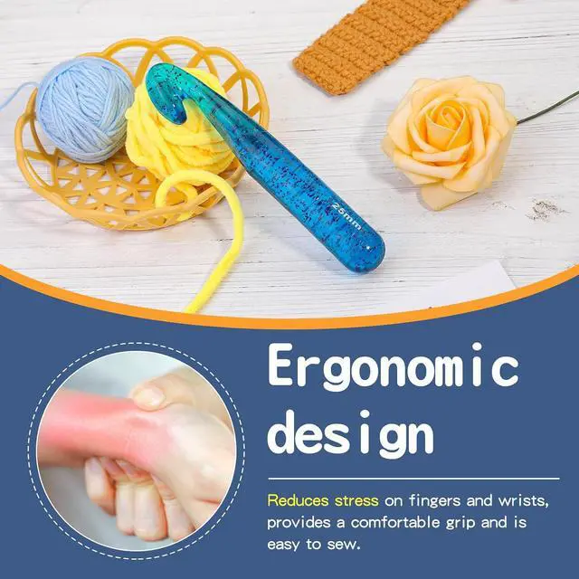 Alt view image 5 of 7 - 25 mm Crochet Hook, Large Crochet Hooks for Chunky Yarn Ergonomic Knitting Needles Crochet Needle for Beginners and Crocheting Yarn (Blue)