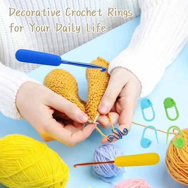 Alt view image 3 of 7 - RF REENFAYA Crochet Kit Ergonomic Hook Grips Stitch Markers Tension Rings | 5 ergonomic grips for 2mm-10mm hooks, 5 finger tension rings, 100 stitch markers for arthritic hands and beginners