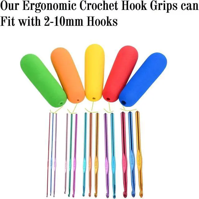 Alt view image 6 of 7 - RF REENFAYA Crochet Kit Ergonomic Hook Grips Stitch Markers Tension Rings | 5 ergonomic grips for 2mm-10mm hooks, 5 finger tension rings, 100 stitch markers for arthritic hands and beginners