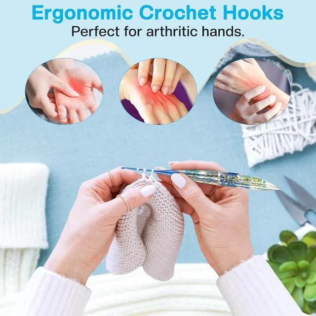Alt view image 2 of 7 - 2.5mm Crochet Hook, Ergonomic Crochet Hooks with Floral Resin Grips | Stylish and Unique Knitting Needles ,Crochet Needles for Beginners, Arthritic Hands and Professional
