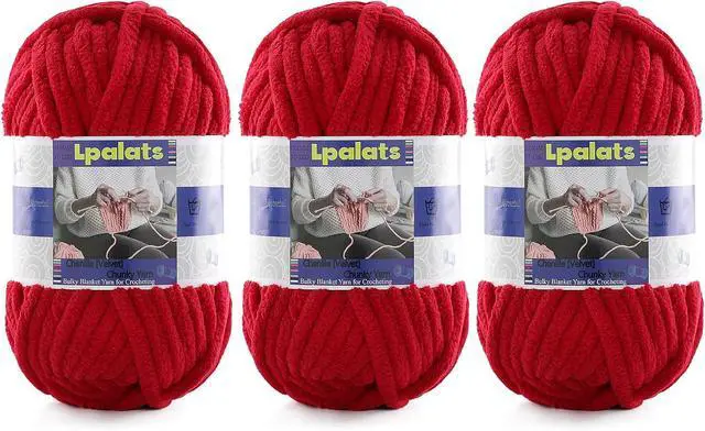 Main image of #6 Super Bulky Blanket Red Yarn - Chunky Chenille Yarn for Crocheting | 3 Pack Baby Blanket Yarn (Each 3.5oz/100g, 71yds/65m) - Polyester - Thick Plush Fluffy Yarn for Crochet Amigurumi Blankets