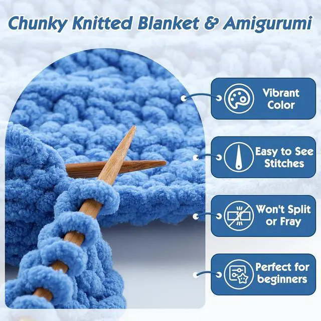 Alt view image 4 of 7 - #6 Super Bulky Blanket Red Yarn - Chunky Chenille Yarn for Crocheting | 3 Pack Baby Blanket Yarn (Each 3.5oz/100g, 71yds/65m) - Polyester - Thick Plush Fluffy Yarn for Crochet Amigurumi Blankets