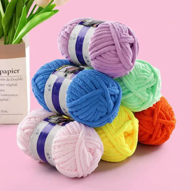 Alt view image 5 of 7 - #6 Super Bulky Blanket Red Yarn - Chunky Chenille Yarn for Crocheting | 3 Pack Baby Blanket Yarn (Each 3.5oz/100g, 71yds/65m) - Polyester - Thick Plush Fluffy Yarn for Crochet Amigurumi Blankets
