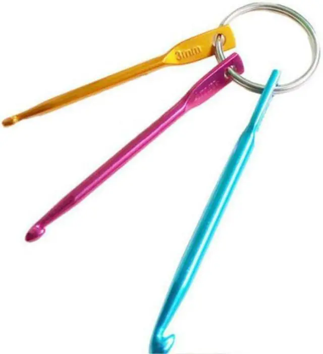 Alt view image 5 of 5 - AKOAK 2 Set 6 Pieces Mini Keychain Aluminum Crochet Hooks Sweater Knitting Needles Tool3mm&4mm&5mm