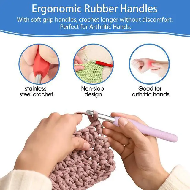 Alt view image 3 of 6 - RealPlus Crochet Hooks, 12 Sizes Crochet Hook Set, Crochet Kit for Beginners, Knitting Needles with Ergonomic Handles for Arthritic Hands, Christmas Gifts for Women, Crochet Needles with Blue Case