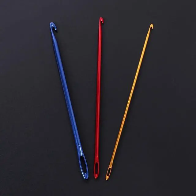 Main image of Tebatu Afghan Aluminium Crochet Hook Knitting Needle Hand Knit Tool with Threading Hole