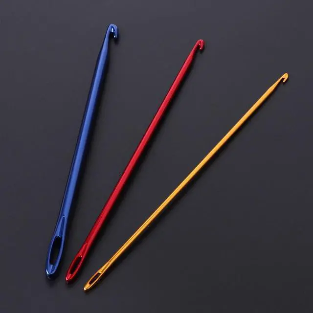 Alt view image 3 of 6 - Tebatu Afghan Aluminium Crochet Hook Knitting Needle Hand Knit Tool with Threading Hole