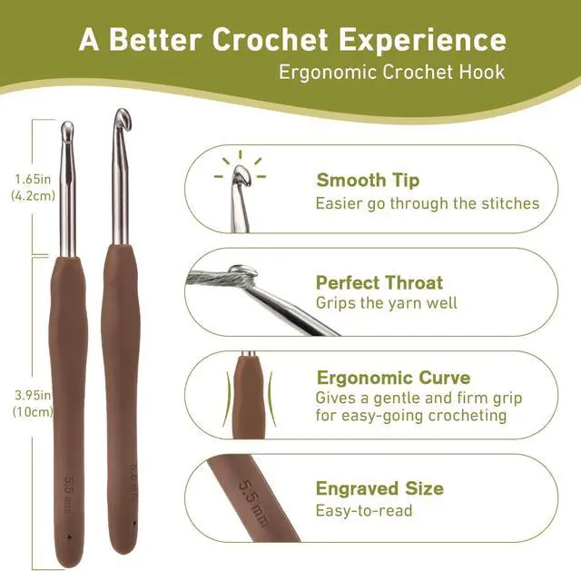 Alt view image 2 of 7 - 5.5mm Crochet Hook, Super Smooth Ergonomic Crochet Hooks for Beginners | Comfort Crochet Needle for Arthritic Hands, Knitting Needles with Soft Handle,1 Pack
