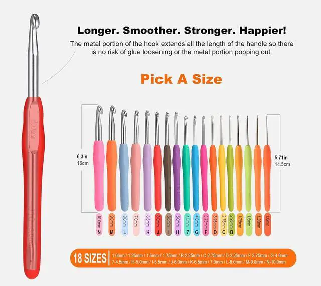 Alt view image 4 of 6 - 2Pcs Size H / 5.0mm Crochet Hooks, Ergonomic Crochet Hook for Arthritis | Knitting Needles for Beginners,Extra Long, Smooth, Comfortable for Knitting Sweaters,Scarves and Hats(Size H / 5.0mm)
