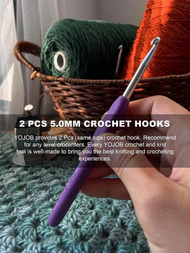 Alt view image 5 of 6 - 2Pcs Size H / 5.0mm Crochet Hooks, Ergonomic Crochet Hook for Arthritis | Knitting Needles for Beginners,Extra Long, Smooth, Comfortable for Knitting Sweaters,Scarves and Hats(Size H / 5.0mm)