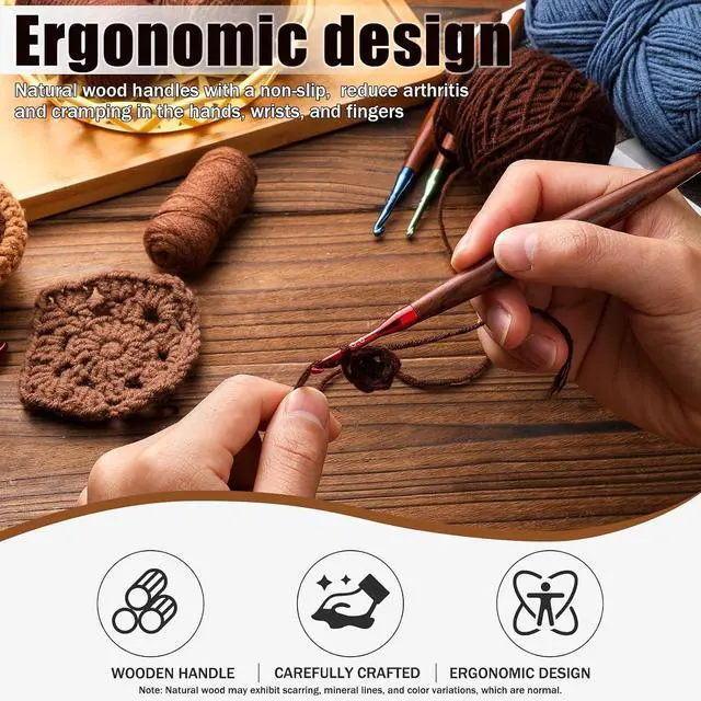 Alt view image 4 of 7 - Giwrmu Crochet Hooks, 3mm Ergonomic Crochet Hooks for Arthritic Hands | Colored Aluminum Crochet Hook with Wooden Handle for Knitted Dolls, Gloves, Sweaters, Blankets - Available in 3mm-7mm