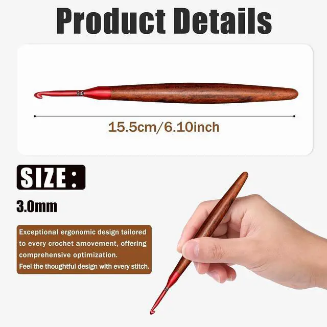 Alt view image 2 of 7 - Giwrmu Crochet Hooks, 3mm Ergonomic Crochet Hooks for Arthritic Hands | Colored Aluminum Crochet Hook with Wooden Handle for Knitted Dolls, Gloves, Sweaters, Blankets - Available in 3mm-7mm