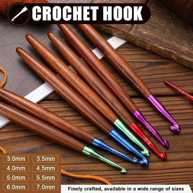Alt view image 5 of 7 - Giwrmu Crochet Hooks, 3mm Ergonomic Crochet Hooks for Arthritic Hands | Colored Aluminum Crochet Hook with Wooden Handle for Knitted Dolls, Gloves, Sweaters, Blankets - Available in 3mm-7mm