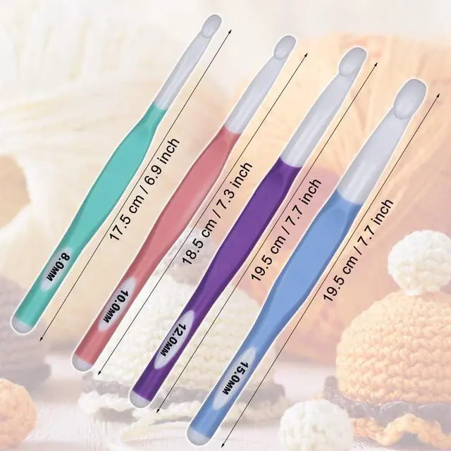 Alt view image 2 of 7 - Large Sizes Crochet Hooks 4 pcs Long Crochet Needles Set QLRFFLJOY 8mm 10mm 12mm 15mm Rubber Handle Crochet Hook DIY Yarn Weaving Tools for Knitting Blankets, Shawl and Carpet