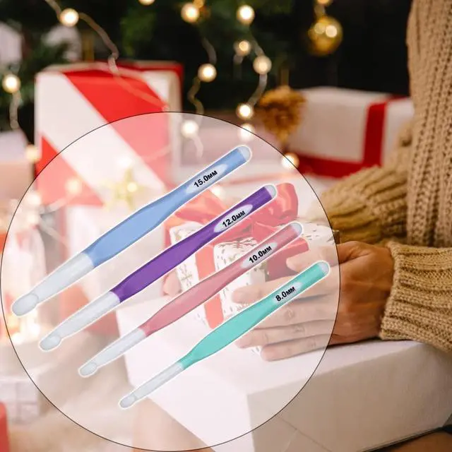 Alt view image 7 of 7 - Large Sizes Crochet Hooks 4 pcs Long Crochet Needles Set QLRFFLJOY 8mm 10mm 12mm 15mm Rubber Handle Crochet Hook DIY Yarn Weaving Tools for Knitting Blankets, Shawl and Carpet