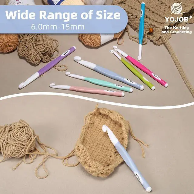Alt view image 6 of 7 - 15mm Large Crochet Hook, Extra-Long Rubber Handle Crochet Hooks | Ergonomic Crochet Needle for Arthritic Hands, Crochet Hook for Knitting Sweaters, Shawls and Carpets