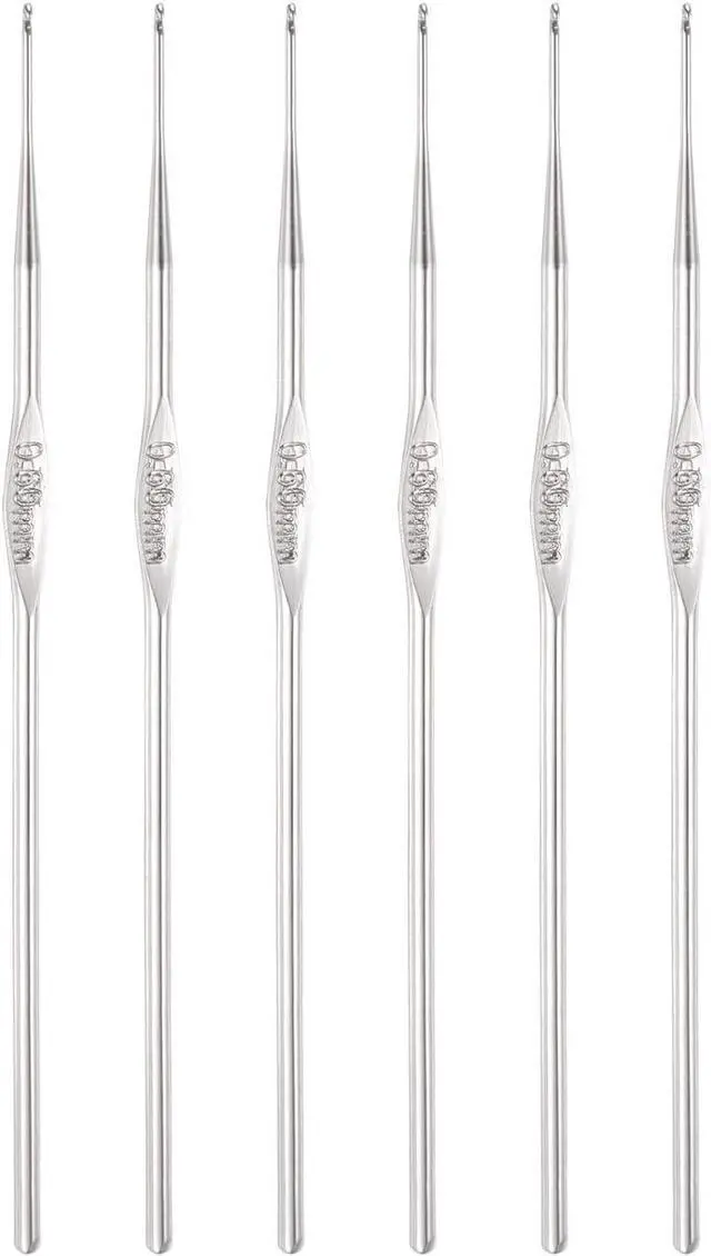 Main image of uxcell Stainless Steel Crochet Hook 0.6mm Knitting Needles for DIY Craft Yarn 6Pcs