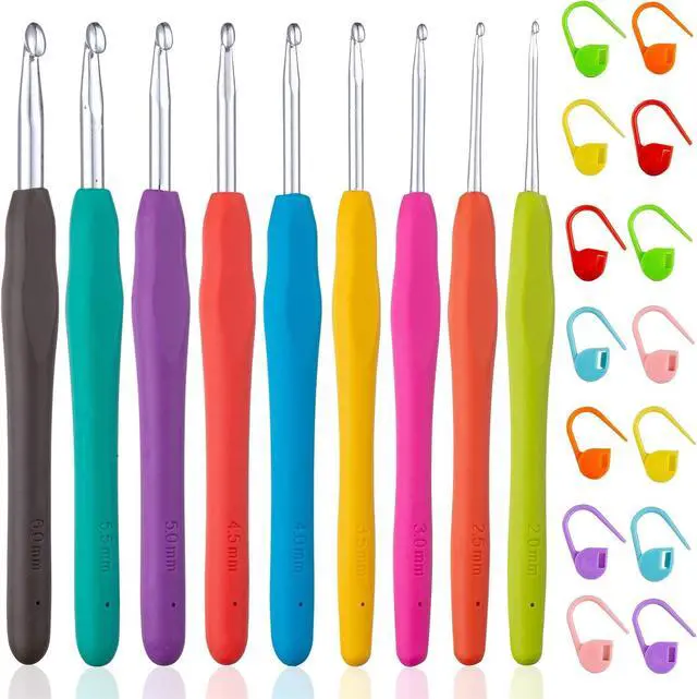 Main image of Vodiye 9 Sizes Crochet Hooks 2.06.0mm, Ergonomic Crochet Hook Set, Crochet Needles for Beginners, DIY Projects and Craft Lovers