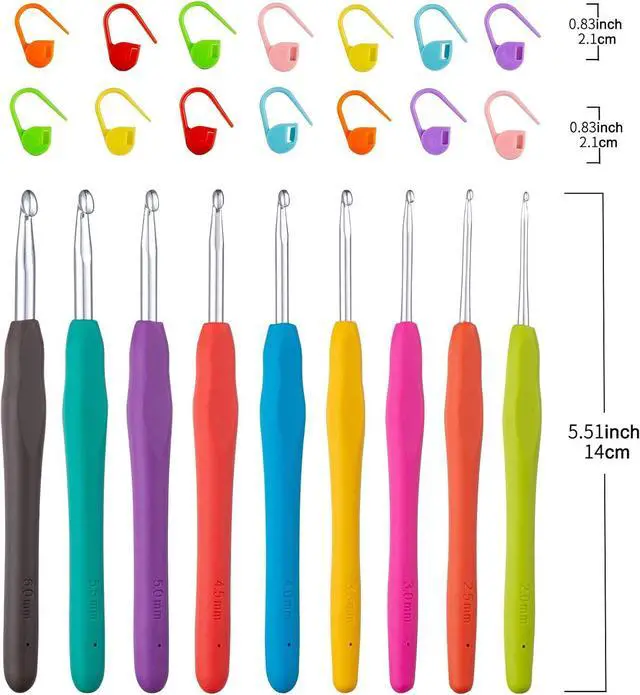 Alt view image 4 of 7 - Vodiye 9 Sizes Crochet Hooks 2.06.0mm, Ergonomic Crochet Hook Set, Crochet Needles for Beginners, DIY Projects and Craft Lovers