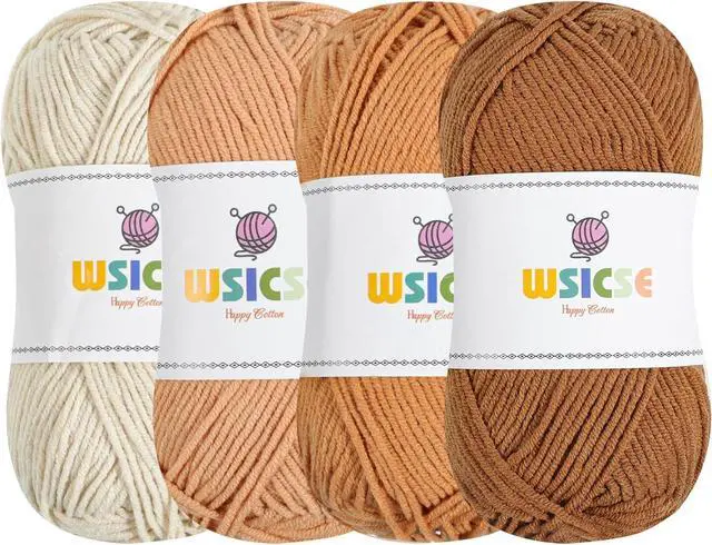 Main image of 4 Pack Crochet Yarn, 560 Yard Soft Brown Yarn for Hand Knitting Decor Gifts | 60% Cotton, 40% Polyester; Soft Worsted Yarn; for Crochet and Knitting; 3-4 mm Needles, 2-3 mm Hooks