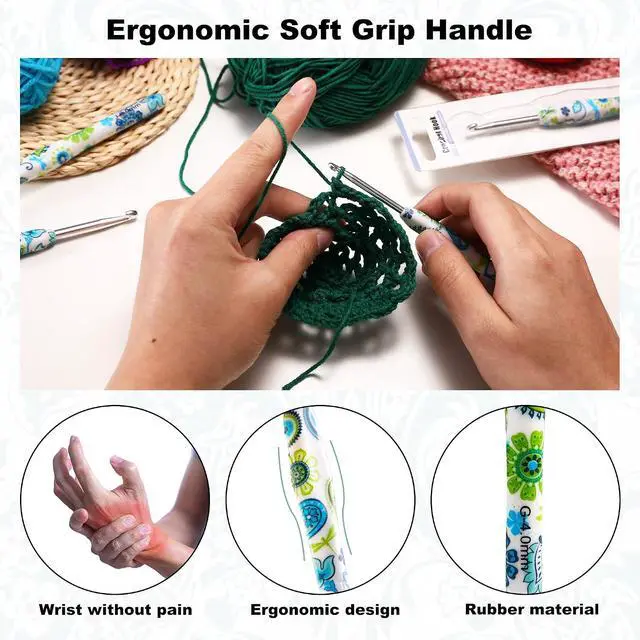 Alt view image 5 of 7 - 2.25mm Looen Crochet Hook, Ergonomic Handle for Arthritic Hands, Soft Rubber Grip Extra Long Knitting Needles for Crochet Beginners, Knitting Enthusiasts (2.25mm)