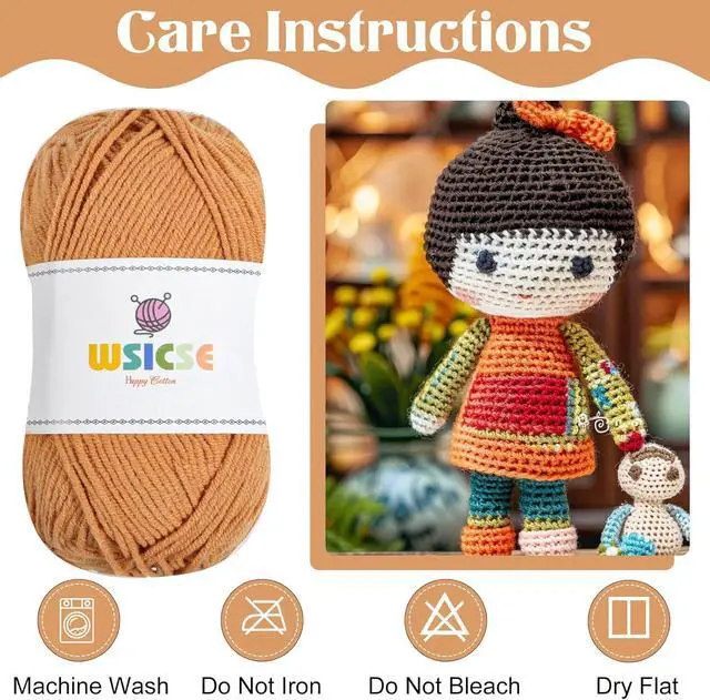 Alt view image 3 of 6 - 4 Pack Crochet Yarn, 560 Yard Soft Brown Yarn for Hand Knitting Decor Gifts | 60% Cotton, 40% Polyester; Soft Worsted Yarn; for Crochet and Knitting; 3-4 mm Needles, 2-3 mm Hooks
