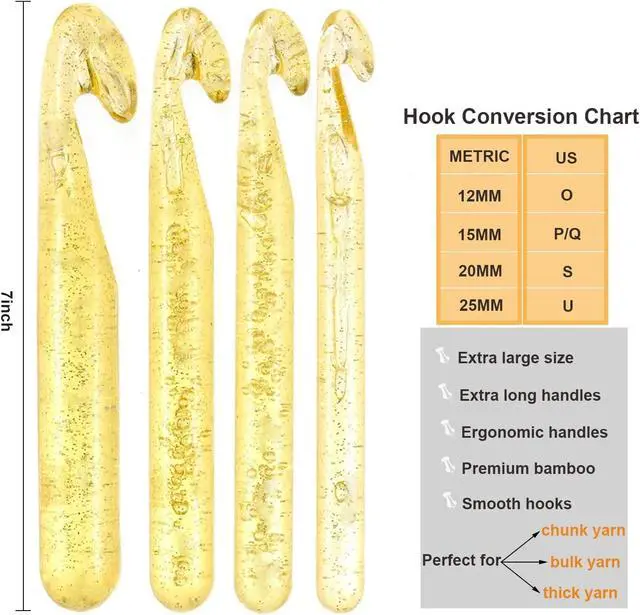 Alt view image 4 of 7 - Mdoker Huge Crochet Hook Set Size 12mm(O)/15mm(P/Q)/20mm(S)/25mm(U) Large Crochet Hooks Needles for Giant Chunky Yarn Carpet Scarf Bulky Wool Roving Weaving