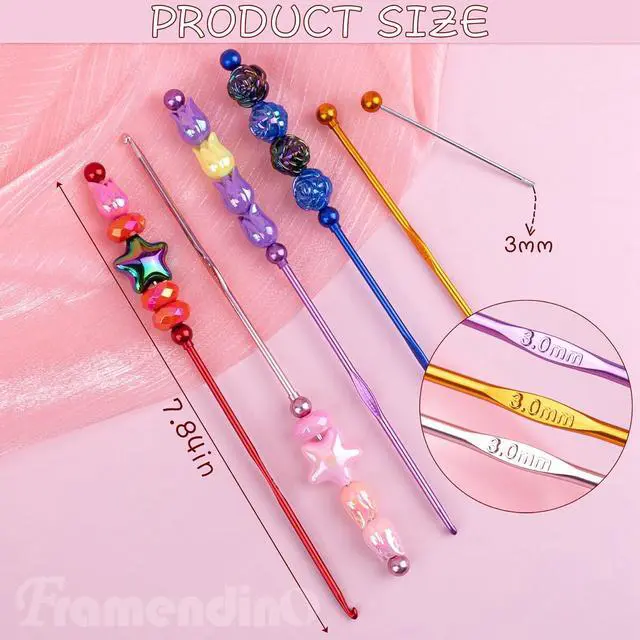 Alt view image 2 of 7 - Framendino, 6 Pack DIY Beadable Crochet Hooks Knitting Needles Set Aluminum Handle 3 mm for Focal Beads Colors