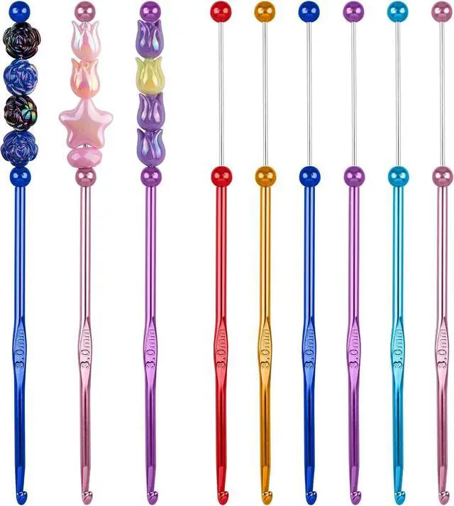 Main image of Framendino, 6 Pack DIY Beadable Crochet Hooks Knitting Needles Set Aluminum Handle 3 mm for Focal Beads Colors