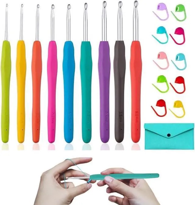 Main image of Yarniss 9 Sizes Ergonomic Crochet Hooks with Case 2.0mm~6.0mm for Beginner | Comfortable Crochet Hooks Set with Soft Grip