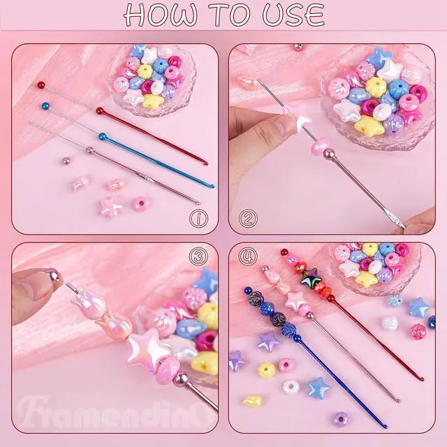Alt view image 3 of 7 - Framendino, 6 Pack DIY Beadable Crochet Hooks Knitting Needles Set Aluminum Handle 3 mm for Focal Beads Colors