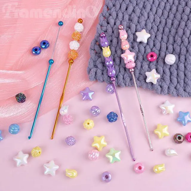 Alt view image 4 of 7 - Framendino, 6 Pack DIY Beadable Crochet Hooks Knitting Needles Set Aluminum Handle 3 mm for Focal Beads Colors