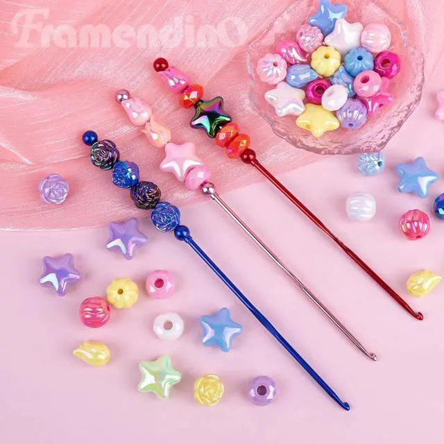 Alt view image 5 of 7 - Framendino, 6 Pack DIY Beadable Crochet Hooks Knitting Needles Set Aluminum Handle 3 mm for Focal Beads Colors