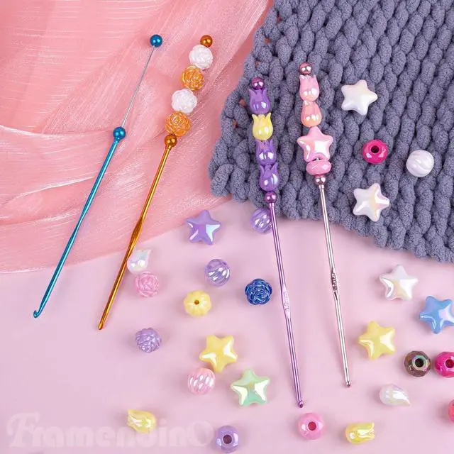 Alt view image 7 of 7 - Framendino, 6 Pack DIY Beadable Crochet Hooks Knitting Needles Set Aluminum Handle 3 mm for Focal Beads Colors