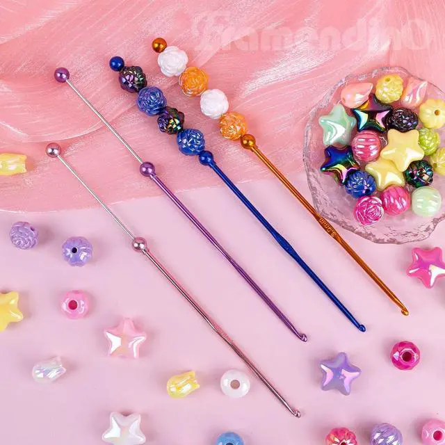 Alt view image 6 of 7 - Framendino, 6 Pack DIY Beadable Crochet Hooks Knitting Needles Set Aluminum Handle 3 mm for Focal Beads Colors