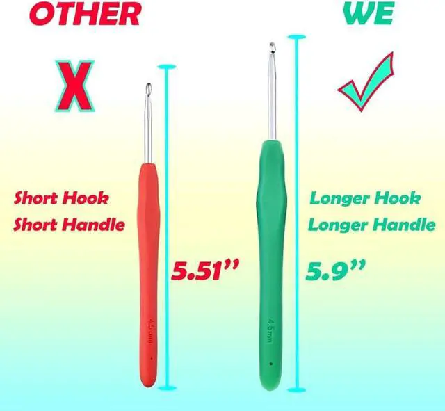 Alt view image 3 of 7 - Yarniss 9 Sizes Ergonomic Crochet Hooks with Case 2.0mm~6.0mm for Beginner | Comfortable Crochet Hooks Set with Soft Grip